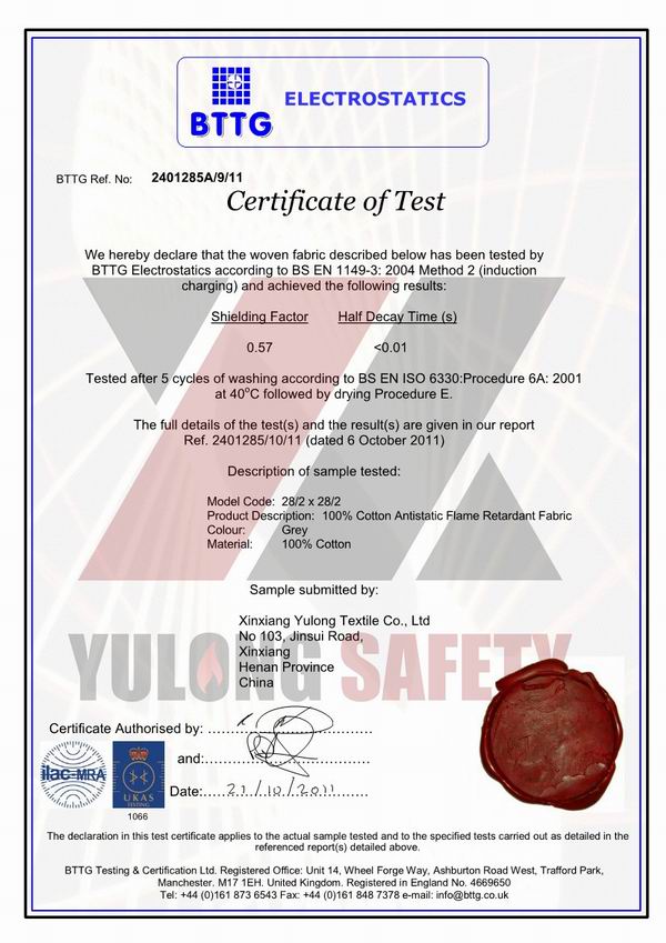 Сертификат BS EN 1149-3